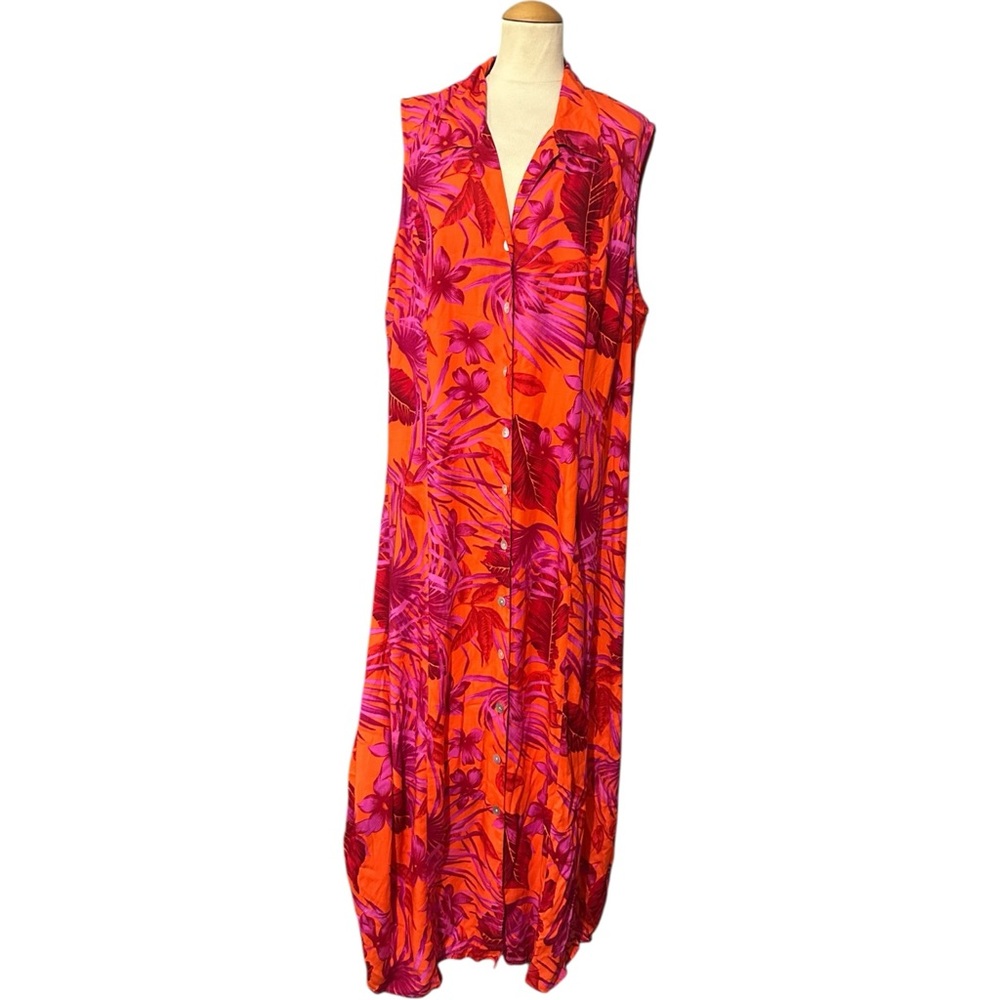California Krush Front Button Maxi Dress Multicolor Floral 2X